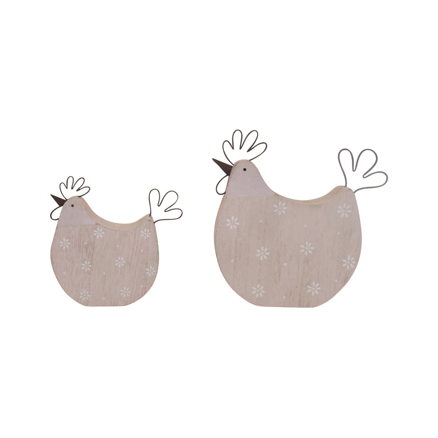 Set/2 Mum & Child Pastel & Rust Chooks 17x2.5x16.5/12.5x2.5x12.5cm