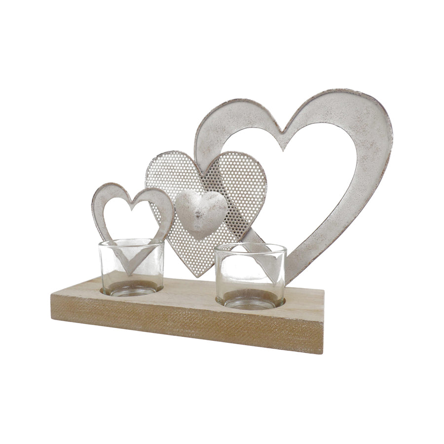 Triple Hearts w/2 Tealight Candleholders on Base 25.5x17.5x7.5cm