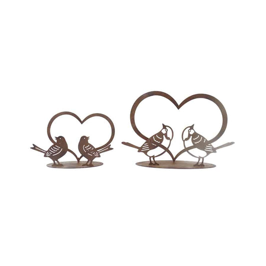 Set/2 Asst Size Rust Lovebirds w/Heart on Base 20x5x13/15x4.5x9.5cm