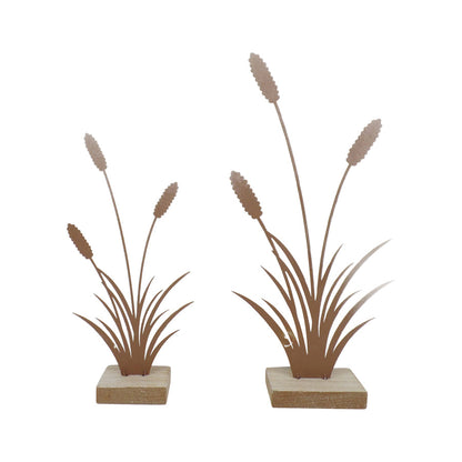 Set/2 Asst Size Rust Bulrushes on Base 14.5x5x30.5/11x4.5x23cm