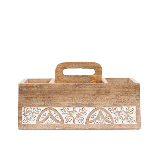 Handcrafted  Mango Wood  Carved Storage Caddy 30x15x12cm