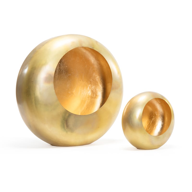 Set/2 Nested Burnt Gold Orb Candleholders 40x14/17x10cm