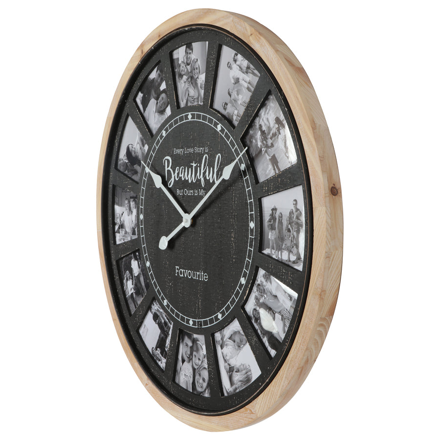 70cm Distressed Photo Gallery Collage Wall Clock 70x4.5cm