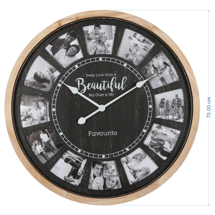 70cm Distressed Photo Gallery Collage Wall Clock 70x4.5cm