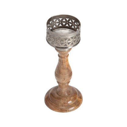 Handcrafted Punched Flower Pillar Candleholder 11x26cm