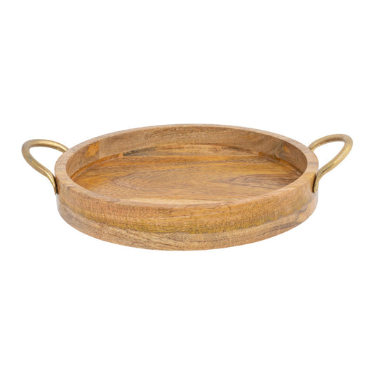 Handcrafted Mango Wood Round Tray w/Handles 34x27x6cm