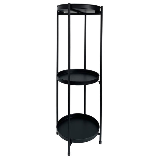 Round Black 3-Shelf Display / Plant Stand 24x24x81cm