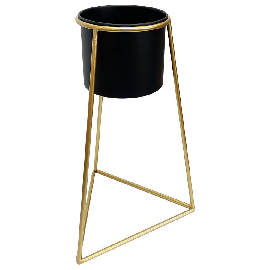 Black Planter on Gold Pyramid Stand 19x19x45cm