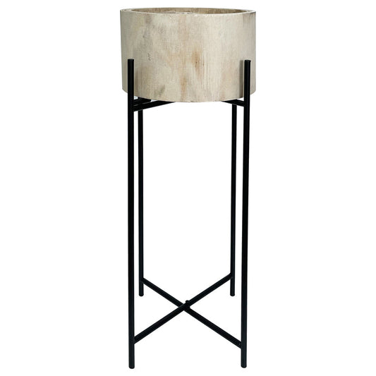 Natural Wood Potplanter on Cross-Legged Stand 25x25x66cm