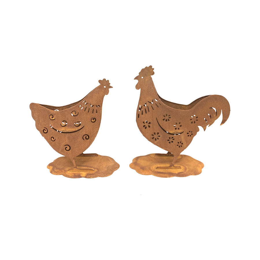 Set/2 Asst Trendy Rust Chook Planters 24x11x26/20x11x22cm