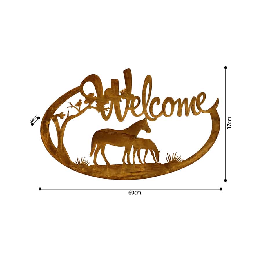 Laser-cut Welcome w/Horses Wall Art 60.5x0.6x37.5cm