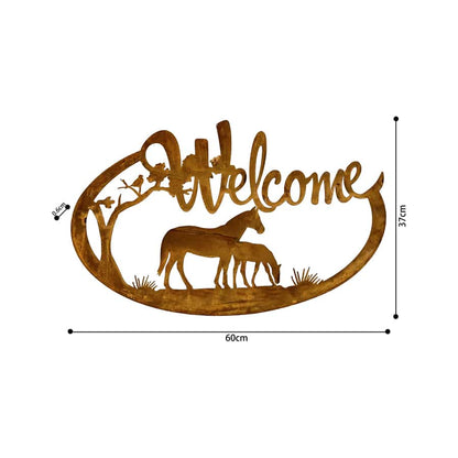 Laser-cut Welcome w/Horses Wall Art 60.5x0.6x37.5cm