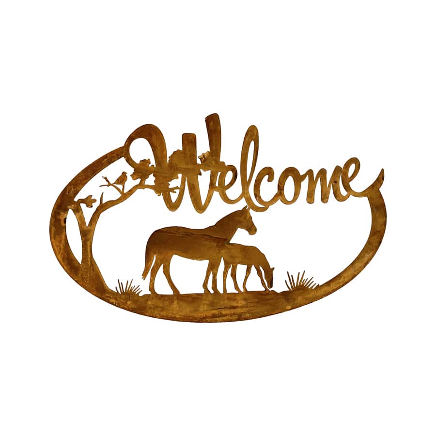 Laser-cut Welcome w/Horses Wall Art 60.5x0.6x37.5cm