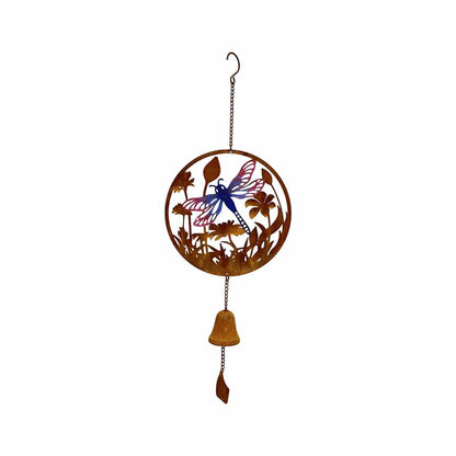 Rust & Colour Dragonfly Bell Hanger 23x6x46-63cm