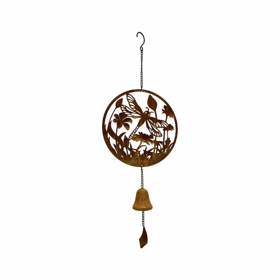 Rust & Colour Dragonfly Bell Hanger 23x6x46-63cm