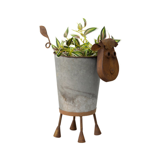 Rusty Sheep Planter w/ Galv Pot 31x17x34cm