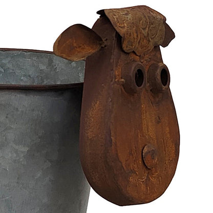 Rusty Sheep Planter w/ Galv Pot 31x17x34cm