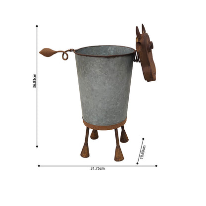 Rusty Cow Planter w/ Galv Pot 32x20x37cm