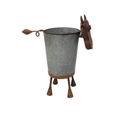 Rusty Cow Planter w/ Galv Pot 32x20x37cm