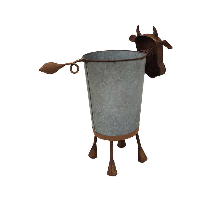 Rusty Cow Planter w/ Galv Pot 32x20x37cm