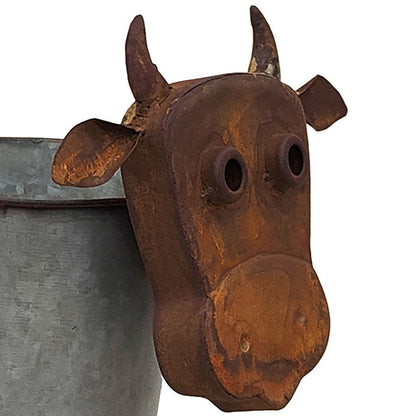 Rusty Cow Planter w/ Galv Pot 32x20x37cm