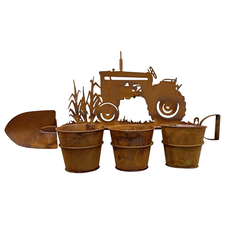 Three Pot Wall Planter on Shovel w/ Tractor 60x15x31cm