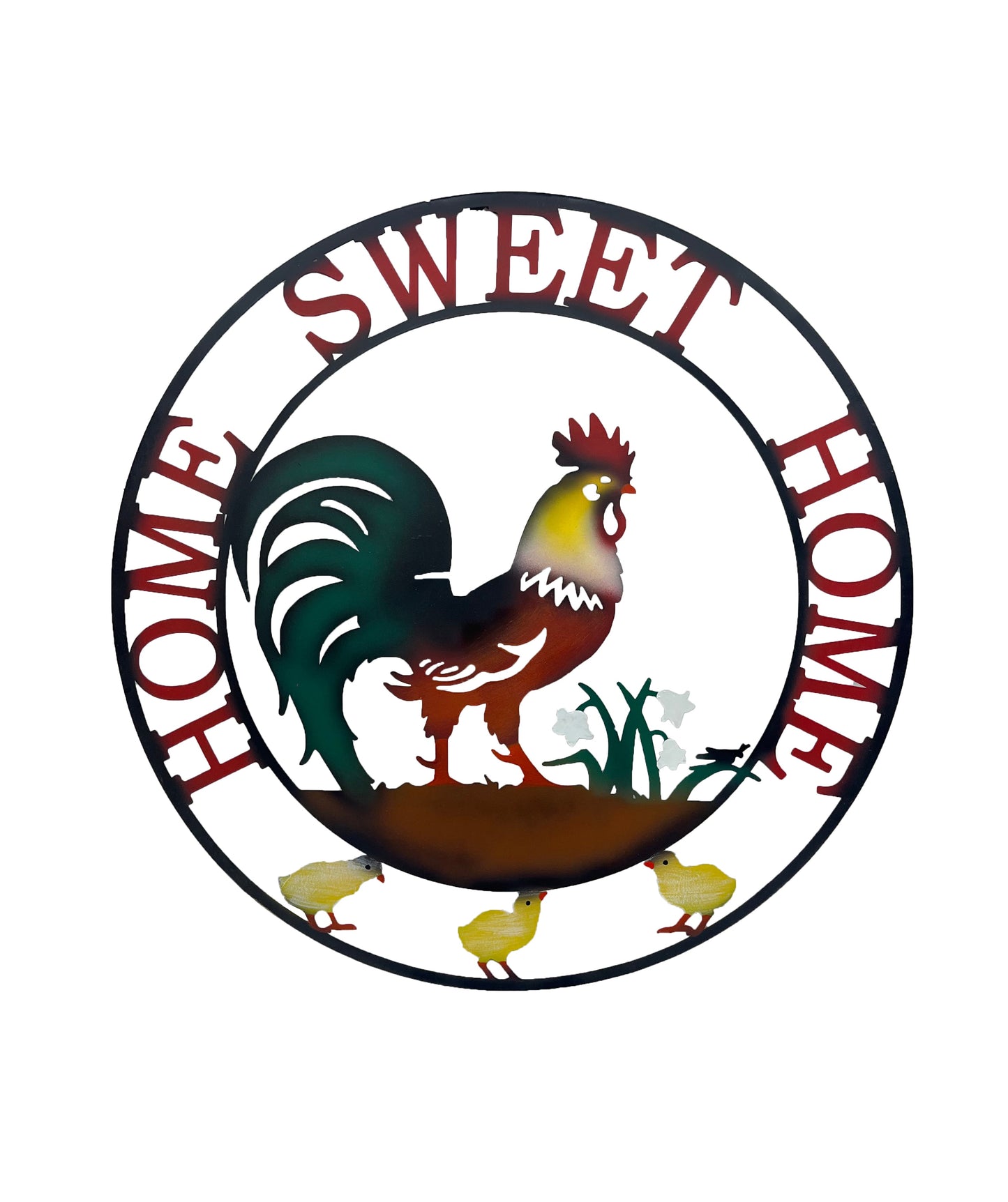 Laser-cut Rooster Home Sweet Home Wall Art 60x0.64x60cm