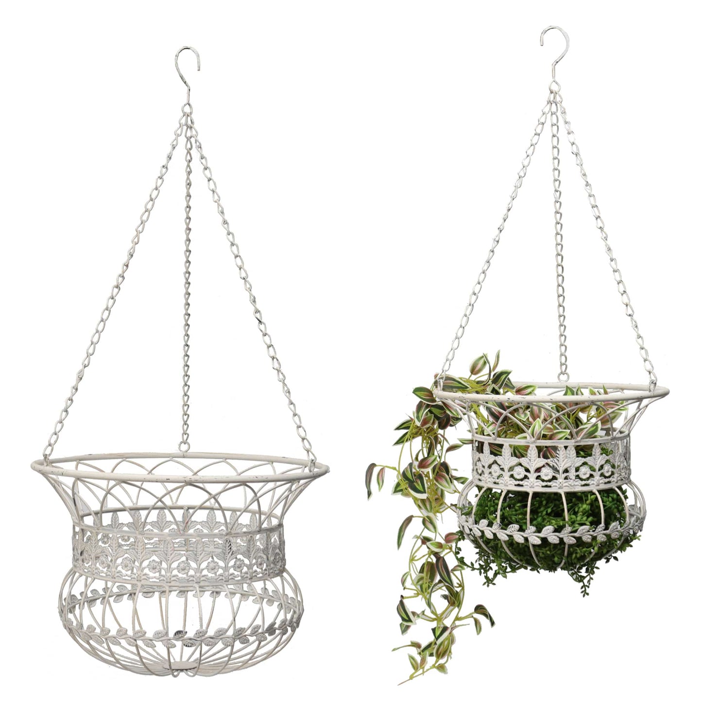 Set/2 Nested Antique White Hanging Baskets 36x36-77/30x30-66cm