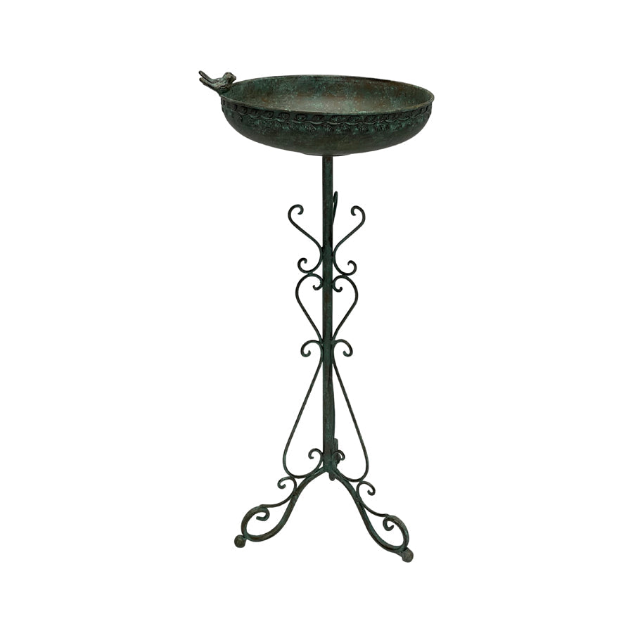 French Round Standing Birdbath - Brushed Green