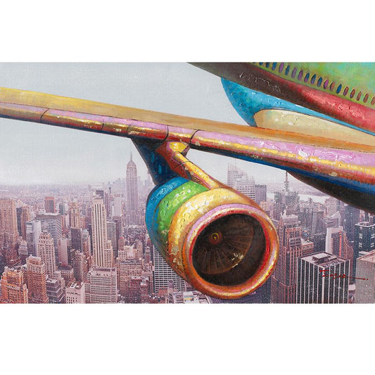 Aeroplane Over City-Oil Painting on Canvass