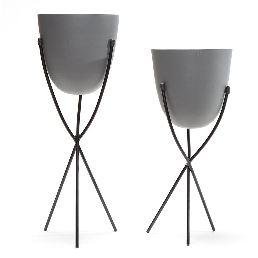 Set/2 Nested Contemporary Matt Grey Stilted Planters