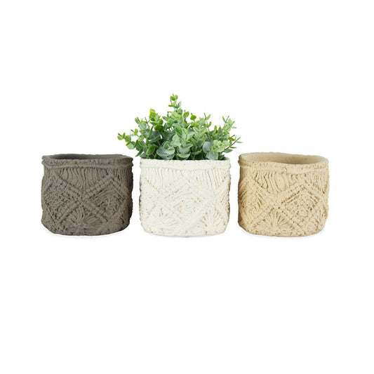 Set/3 Asst 'Macrame' Potplanters w/Hole & Plug 12x10cm