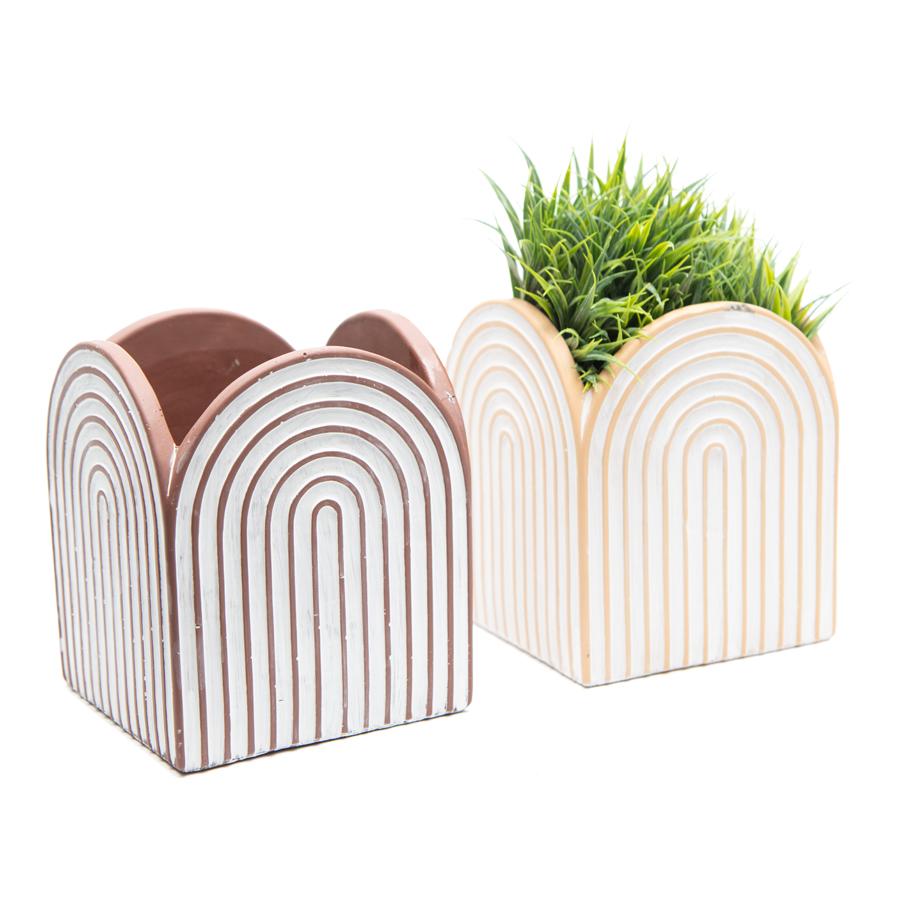 Set/2 Asst Arc Square Potplanters w/Hole & Plug