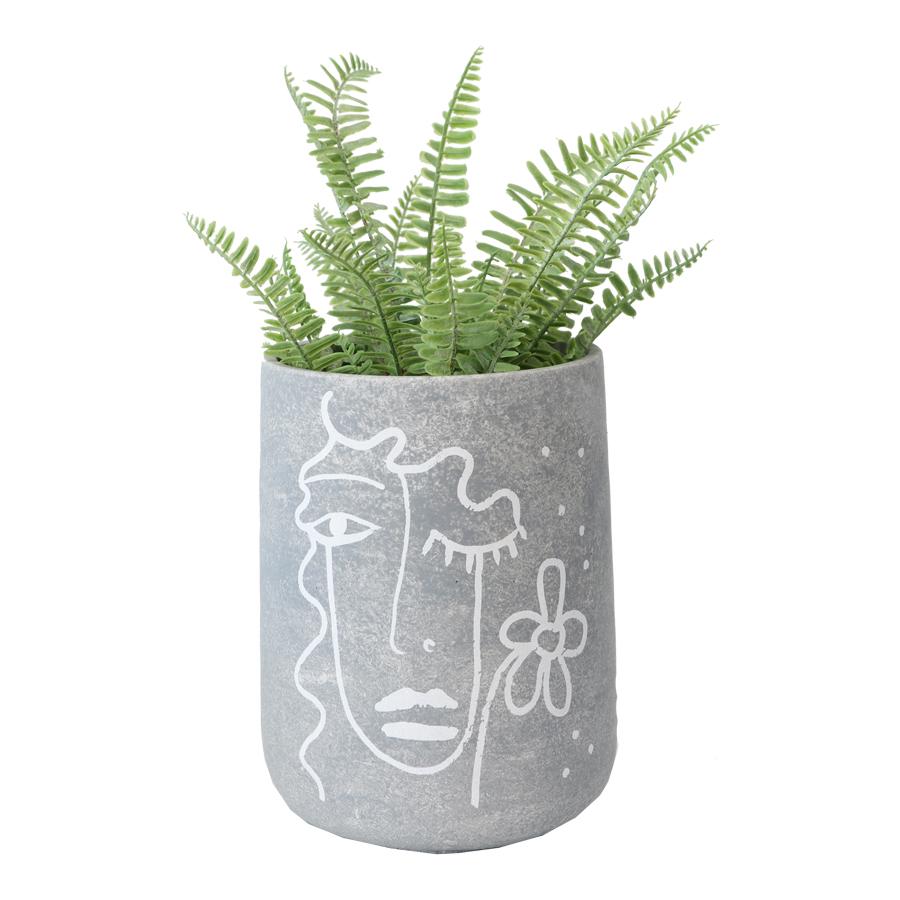 Tall Contemporary Line-Face Potplanter w/ Hole & Plug