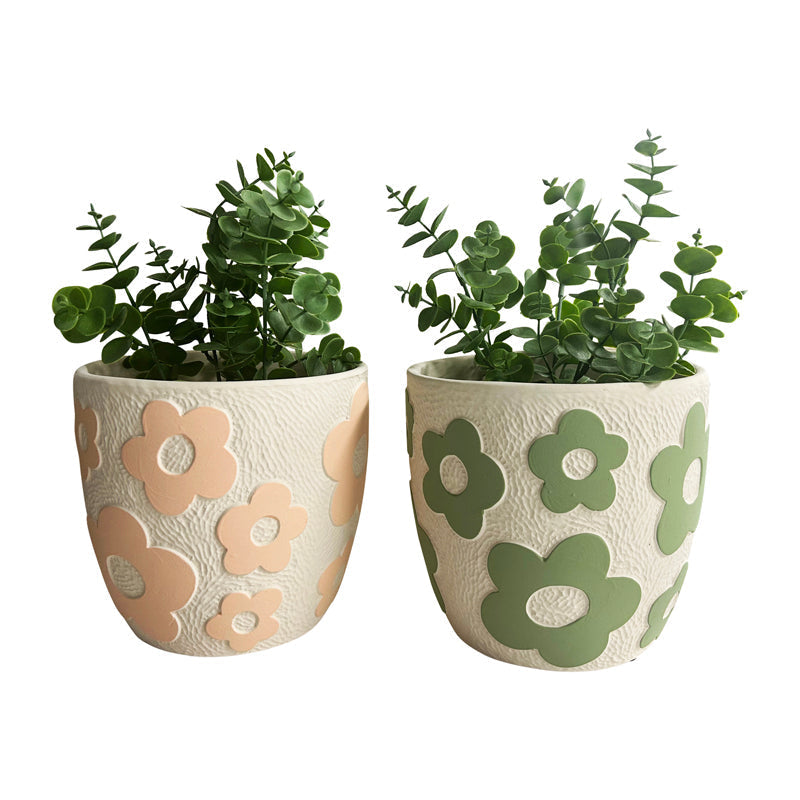 Set/2 Assorted Pastel Flower Planters w/Hole+Plug 17x17x15.5cm