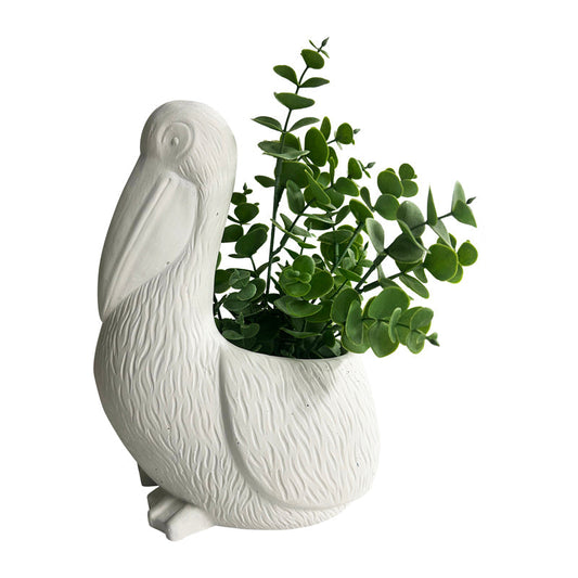 Contemporary White Pelican Planter w/Hole+ Plug 19x14x24cm