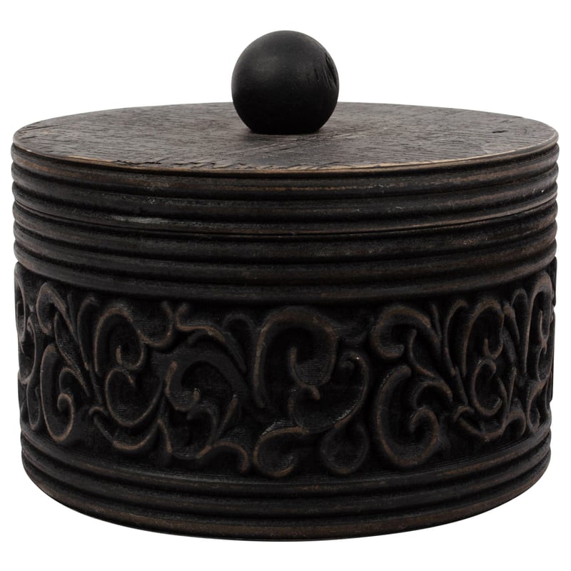 Nero Round Carved Trinket Box w/Lid 17x17x14cm