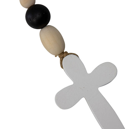 Cross w/Natural Beaded Garland 76x2.5x6.5cm